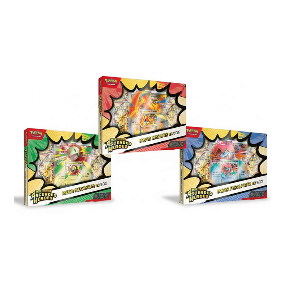 Mega Evolution: "Ascended Heroes" - Mega Feraligatr / Mega Emboar / Mega Meganium ex Box (4 Booster)