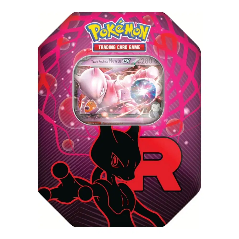 Karmesin & Purpur Produkte: "Team Rocket Tins" - Team Rockets Mewtu ex Tin-Box (4 Booster) kaufen
